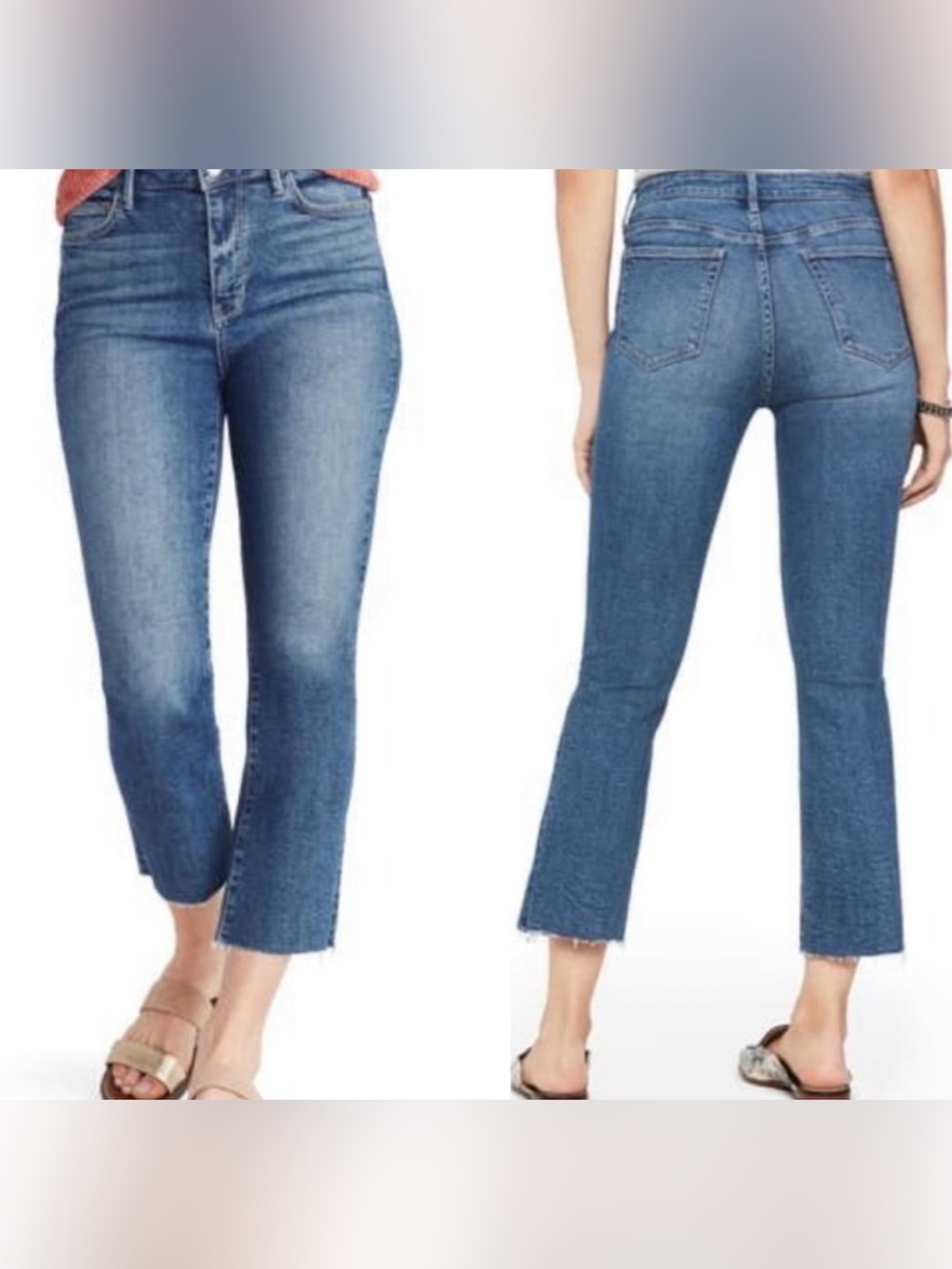 Sam Edelman The Stiletto High Rise Crop Boot Jeans Size 27 Medium Wash Raw Hem - Picture 1 of 13